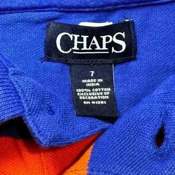 Chaps Boys Multicolor Striped Polo Shirt Size 7 Short Sleeve Casual - Picture 3 of 3